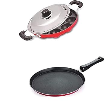 SEREE Combo 2Pcs Set of Crispy DosaTawa & Appam pan,Paniarakkal Pan,Paddu Maker,Ponganal Maker,paniyaram Pan, Cookware Set Cookware Set