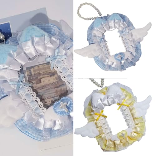 Plush Wing Ruffled Lace Trim Photocard Holder with Beaded Chain Plush Cats Ears Photo Card Case for Keychain Bag Pendant2