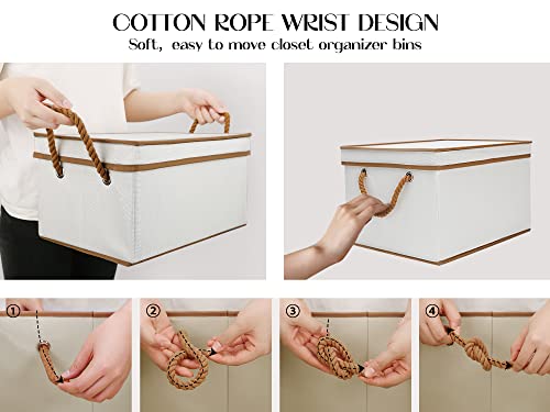 Loforhoney Home Fabric Storage Bins With Lids For Organizing, Foldable Storage Boxes With Lids For Shelves, Clothes Baskets With Cotton Rope Handles, Closet Storage Bins, Large, Beige & Brown, 2-Pack #TOP2