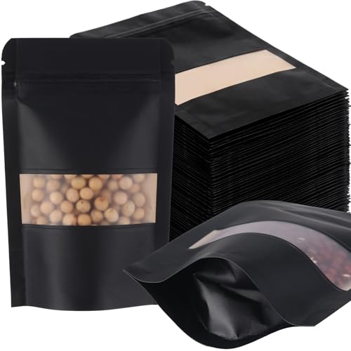 Leelosp 300 Pcs Kraft Bags with Window Bulk, 3.5 x 5.5 Inch Black