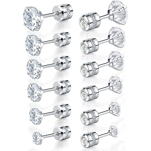 Ctarlitu Titanium Screw Back Cubic Zirconia Stud Earrings Set For Women Men Tragus Helix Piercing Post Surgical Stainless Steel Hypoallergenic For Sensitive Ears Simulated Diamond Cartilage (White Gold) #TOP5