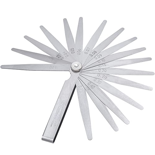 Image of Mesee 17 Blades Metric Feeler Gauge, 0.02-1.00mm Stainless Steel Gap Measuring Tool for Gap Width and Thickness Measurement