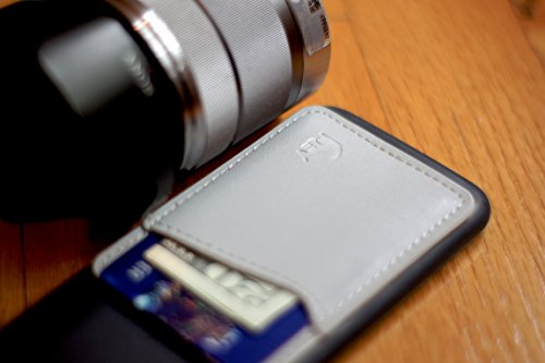 Premium Leather Phone Card Holder Stick On Wallet for iPhone and Android Smartphones (Light Grey Leather) by Wallaroo
