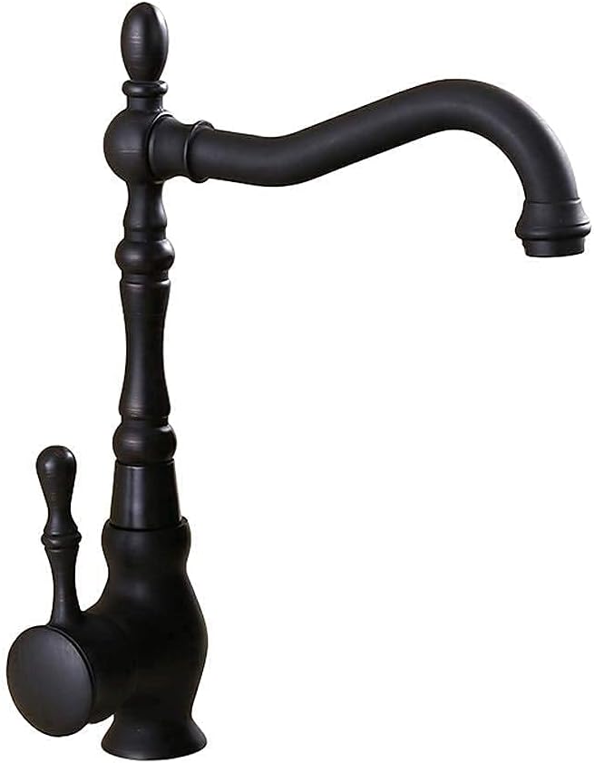 Elegant Modern Kitchen Sink Mixer Tap with High Arch Spout Antique Black Solid Brass Cold and Hot Water Taps Single Lever Copper Basin Faucet