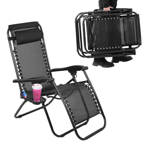 VTOY Zero Gravity Lounge Chair with Pillow and Cup Holder, Black