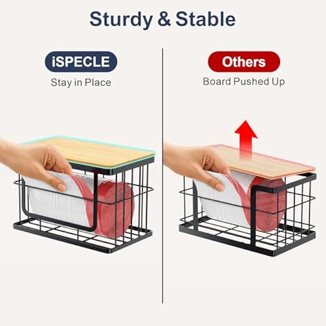 iSPECLE Garbage Bag Dispenser - 2 Pack Trash Bag Dispenser with Bamboo Top for 13 Gallon Bag, Pull Out One Bag at A Time, Easy to Install, Trash Bag Holder for Pantry, Under Sink, Small and Large