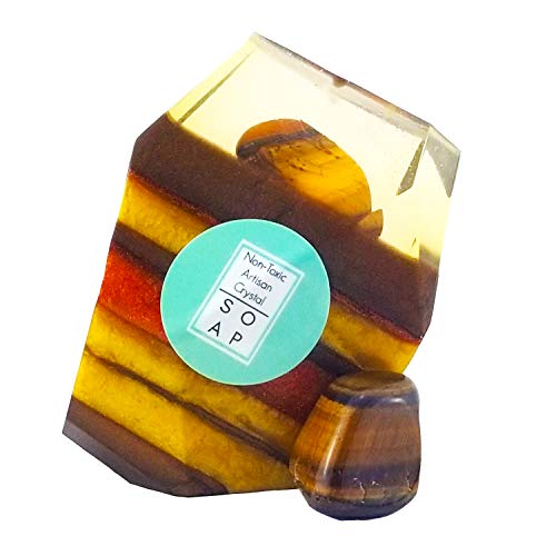 Gemstone Crystal Glycerin Soap Bars Christmas Stocking Stuffer Gift Natural Geode Rocksoap 4oz Essential Oil Scented (Tiger Eye)