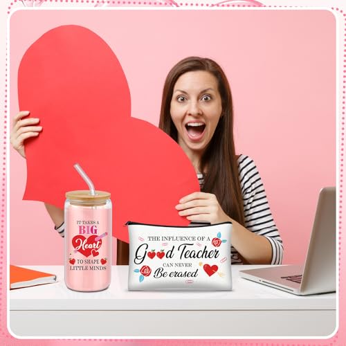 SilTriangle 12 Pcs Valentine's Day Teacher Appreciation Gift for Women with 16 oz Valentines Glass Coffee Cups Cosmetic Bags Present Tumbler Makeup Bags Gift for Teacher Women Office Supplies Favors by SilTriangle - Image 7