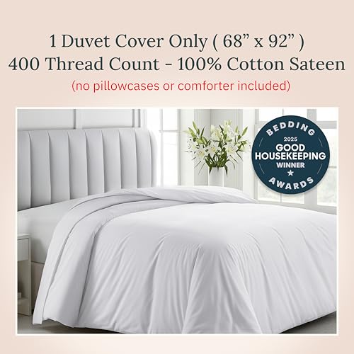 California Design Den Twin XL/Twin Duvet Cover Only - Winner Good Housekeeping Best Bedding Awards 2025, Premium 400 Thread Count Sateen, 100% Cotton Duvet Cover, Button Closure & Corner Ties - White