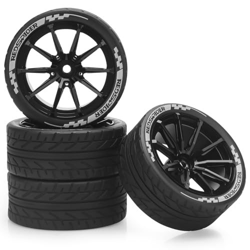 1/10 RC On Road Tires and Aluminum Wheels, daitoku 12mm RC Rally Racing Tires for 1/10 Tamiya TT01 TT02 XV01 TA06 A959 PTG2 HPI KYOSHO PTG2 Traxxas - Style C (Black) by daitoku - Used condition - US$27.31