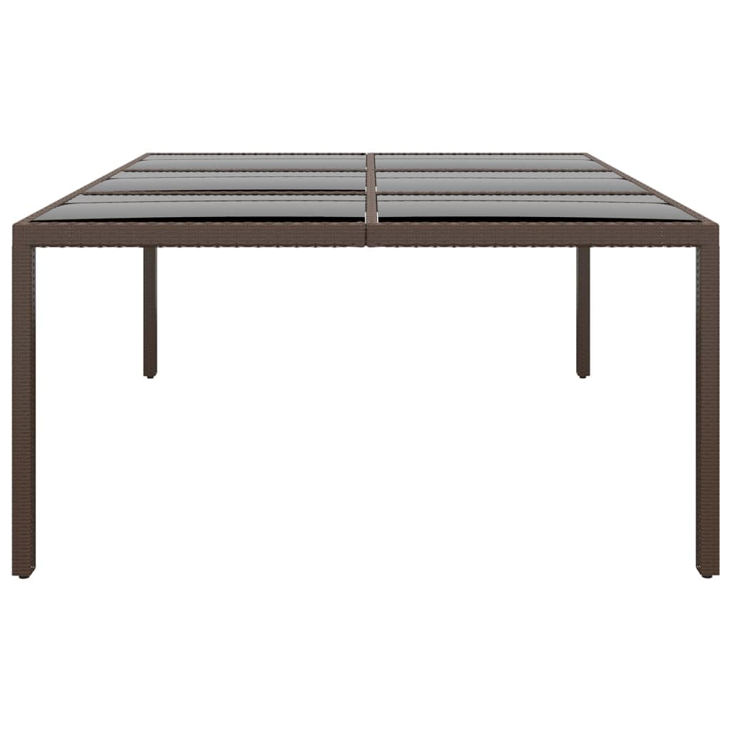 Mesa de jardín con tapa de cristal marrón, 200 x 150 x 75 cm, ratán impermeable, mesa de comedor con marco de acero para terraza, tablero de cristal templado, muebles de jardín duraderos