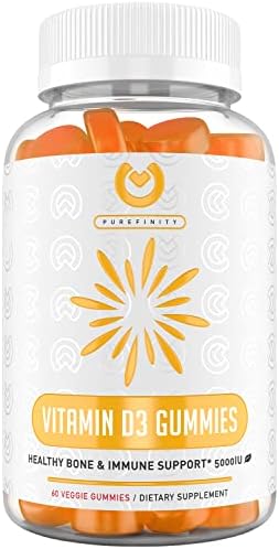 PUREFINITY Vitamin D3 5000iu Gummies – D3 Supplement for Bone Health, Immune Health, Joint Muscle Support - Dietary Supplement, Pectin Gummy - for Adults Teens & Kids - Delicious Mango Flavor!