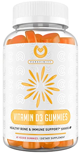 Purefinity Vitamin D3 5000Iu Gummies – D3 Supplement For Bone Health, Immune Health, Joint Muscle Support - Dietary Supplement, Pectin Gummy - For Adults Teens & Kids - Delicious Mango Flavor! #TOP9