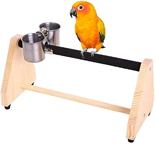QBLEEV Parrot Play Wood Stand Bird Grinding Perch Table Platform Birdcage Feeder Stands