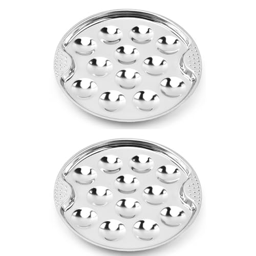 BAOPUSHIDAJILI 2Pcs Stainless Steel Escargot Plates with 12 Compartment Holes 7.5 Inch Seafood Snail Dish Escargot Baking Dish Server for Home, Kitchen, Restaurant, Hotel, BBQ
