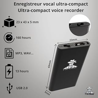 T10-PASS – Micro espion - mini enregistreur vocal discret, ultra-compact (4 × 2 cm X 5 mm) - Fonctionnement silencieux, sans bip ni LED - Réunions, voiture, contextes professionnels – Marque française