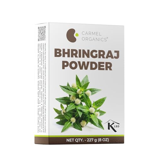 Image of CARMEL ORGANICS Bhringraj Powder 227 Grams for Hair Care for Hair Growth, Scalp Health & Dandruff Control | Natural | No Added Preservatives and Additives| Karisalankanni