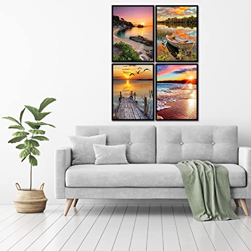 Image of LWZAYS 4 Pack Cross Stitch Kits-Stamped Cross Stitch Kits for Adults Landscape Counted DIY Embroidery Needlepoint Kits Home Decor 12x16inch
