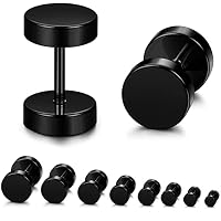 YADOCA 8 Paar Schwarze Ohrstecker für Herren Männer Edelstahl Hypoallergen Schwarze Ohrringe Fake Plug Tunnel Piercing Herrenohrringe Set 3mm-10mm