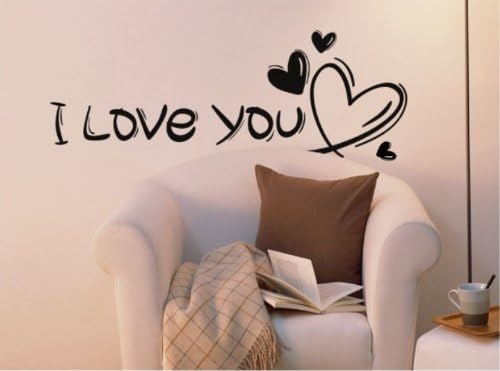 Newdecor Home Decorative Mural Vinyl Quote Wall Sticker I Love You Heart Black Wall Art Decal Paper