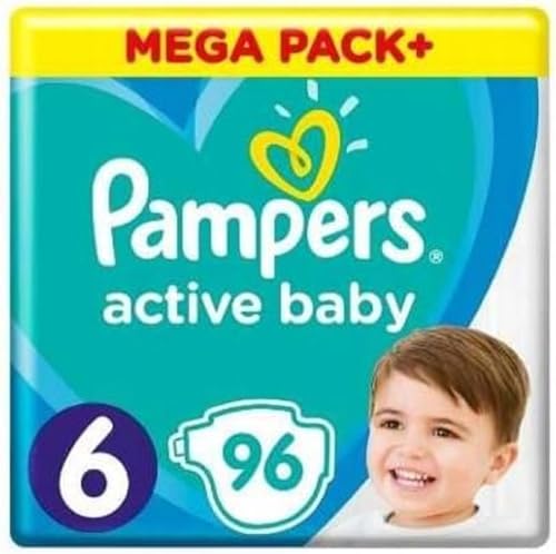 Pampers Windeln Größe 6 (13-18kg), Active Baby Windeln, 96 Stück, Durchlaufschutz Ganztägig
