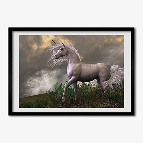 Photo affiche cadre en bois Tulup 70x50 cm licorne grise tableau moderne salon