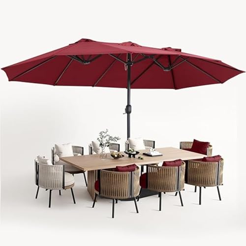 Image of 15ft Large Outdoor Umbrella Double-Sided Patio Umbrella with 65 Kgs Movable Stand, Crank Handle, 12 Ribs Rectangular Garden Umbrella for Patio Graden, Poolside, Terrace, Cafe and Hotels