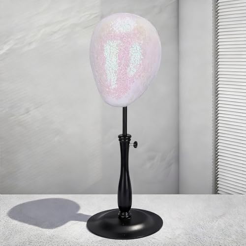 kelukeya Adjustable Wig Head Stand for Hat and Wig Display, Shining sequins Mannequin Head Stand with Retractable Metal Base for Styling and Display 1pcs (Sparkling white)