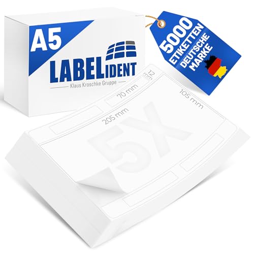 Labelident Versandlabel Set 105 x 205 mm - 1.000 DIN A5 Bögen I Formatgleich mit DHL 910-300-700 Common Label I Für Laserdrucker & Inkjet I Papier matt