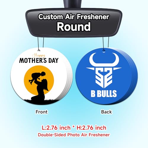 Image of Bulk Custom Car Air Fresheners with Logo or QR Code | Personalized Branded Gifts; 10-1000 Pcs Bulk Orders; Double-Sided Print; Scent Choice Available; Round Shape
