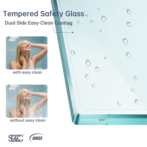 Bathtub Shower Door, 56-60\" W x 60\" H Frameless Single Sliding Tub Shower Door, 5/16\" (8mm) SGCC Clear Tempered Glass with Dual Easy-Clean, Stainless Steel Hardware (Brushed Nickel, 60\" W x 60\" H) - Thumbnail 2