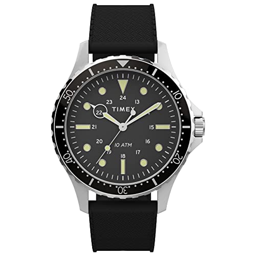 Timex Men's Navi XL 41mm Watch â Stainless Steel Case Black Dial with Black Silicone Strap