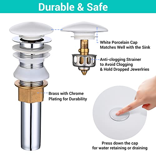 Aquaterior Vessel Sink With Faucet And Drain Combo 16" Round Ceramic Bathroom Sink And 14 Inch Tall Chrome Commercial Single Hole Vanity Basin Mixer Faucet & Pop Up Drain (Cupc Nsf Cec) #TOP3