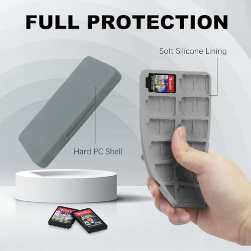 Image of FYY Nintendo Switch Game Case Holder for Switch 2 Cartridge Case with 24 Game Card Slots & 48 Micro SD Card Slots, Hard Shell, Silicone Lining Grey