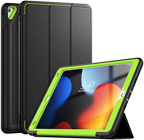 SEYMCY for iPad 10.2 inch Case, iPad 9th/8th/7th Generation Cover, Heavy Duty Shockproof Protective iPad 9/8/7 Case with Pencil Holder/Stand, Auto Sleep Cover for iPad 10.2 2021/2020/2019,Black/Green
