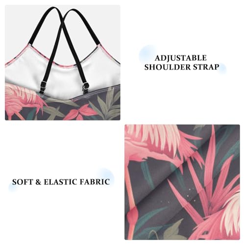 KLL Pink Flamingos on Black Background Girls 1 Piece Swim Suit Summer Swimming Suits with Adjustable Straps Cute3