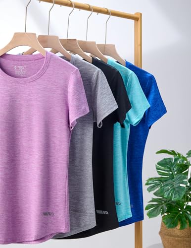 5 Pack Women's Quick Dry Short Sleeve T Shirts, Athletic Workout Tee Tops for Gym Yoga Running