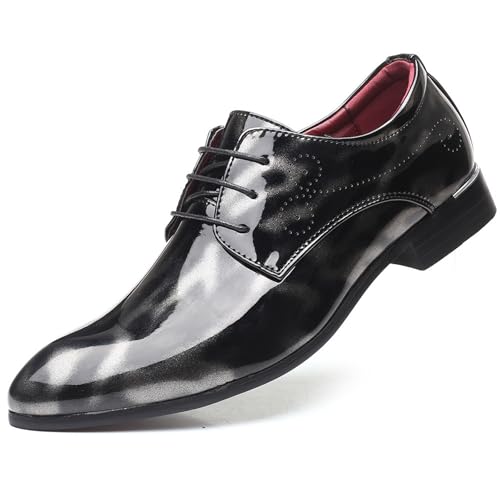 Men's Patent Leather Lace Up Dress Oxford Shoes Pointed Toe Fashion Non Slip Business Shoe for Work Casual Daily