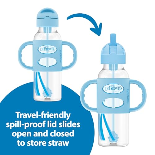 Dr. Brown's Milestones Narrow Sippy Straw Bottle, Spill-Proof with 100% Silicone Handles and Weighted Straw, 8 oz/250 mL, Blue, 6m+ by Dr. Brown's - Image 4