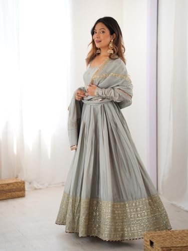 Image of FUSIONIC Elegant Maroon Chinon Anarkali Set with Heavy Border & Dupatta Set