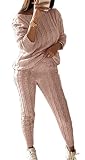 Womens Fall Knit 2 Piece Outfits Sweater Shirt Top + Bodycon Long Pants Casual Jumpsuit Romper Plus