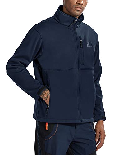 Tbmpoy Men's Softshell Windproof Jacket Outdoor Fleece-Lined Coat Winter Outerwear Navy M #TOP3