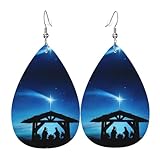 Patrón De Pesebre Navideño Cristiano Aretes De Cuero Ligeros Aretes Estampado Pendiente Para Aniversario Mujer Día De La Madre