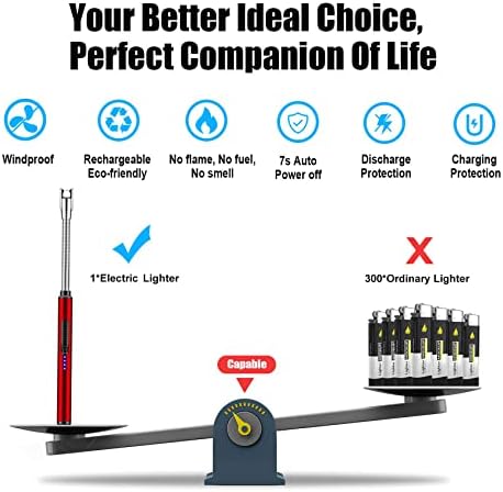Candle Lighter Rechargeable Candle Lighter Electric Lighters Flameless Electric Candle Lighter Safety Lock Arc Lighters Windproof Flexible Long Lighter for Home Kitchen Outdoor BBQ Camping
