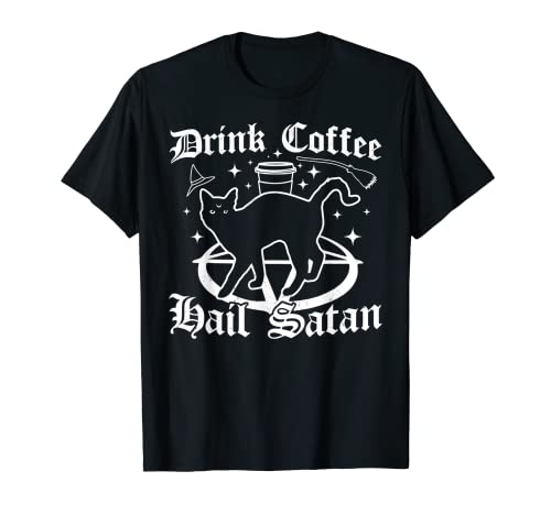 Bere Caffè Ave Satana - Gatto Nero - Gotico Goth Halloween Maglietta