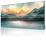 BINCUE Boho Mountain Framed Wall Art Canvas Green Mountains and Rivers Lanscape Large Mountain Wall Decor for Living Room Bedroom Office 20x40 Inch