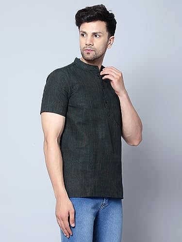 Image of LATEST CHIKAN Men's Cotton Regular Casual Strped Short Kurta Half Sleeves - (SK-LJ.DS.AS)
