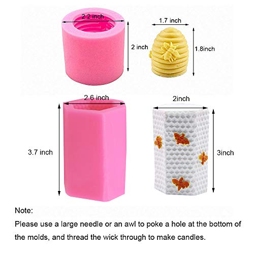 3D Bee Honeycomb Candle Molds With 50Pcs Low Smoke Candle Wicks, Hexagon Beehive Silicone Molds For Making Beeswax Candles Soaps Lotion Bars Bath Bombs (Set Of 2) #TOP1