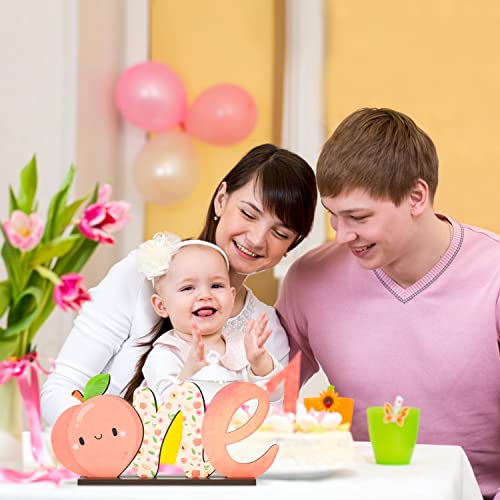 Haooryx Peach ONE Letter Sign - Table Wooden Centerpiece for Baby Girls First Birthday Party Decoration Sweet Peach Spring Theme Toddler Girl 1st Birthday Baby Shower Decoration Supplies Photo Props by Haooryx - Image 7