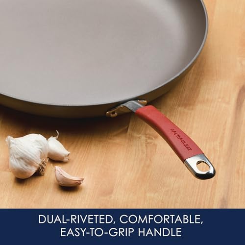 Rachael Ray 87631-T Cucina Hard Anodized Nonstick Skillet with Helper Handle, 14 Inch Frying Pan, Gray/Red by Rachael Ray - Image 5